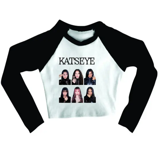 Cropped Raglan inverno Feminino Tumblr blogueira Grupo Katseye fã Eyekons show turne Kpop internacional feminina manga l