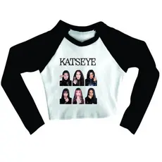 Cropped Raglan inverno Feminino Tumblr blogueira Grupo Katseye fã Eyekons show turne Kpop internacional feminina manga l
