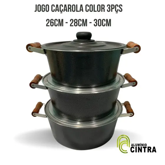 Jogo De Panela Grande Restaurante Alumínio Grosso 3 Peças - PRETO CRAQUELADO