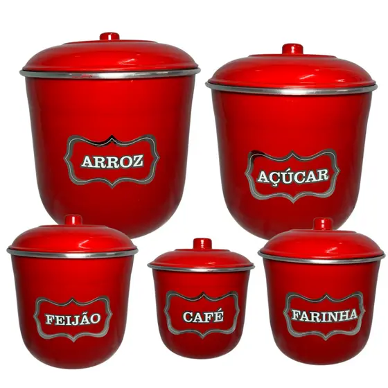 Jogo de Porta Mantimentos Lata Potes Arroz 5 pecas em Alumínio - Escolha sua cor