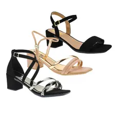 Kit 3 Pares de Sandália Feminina Salto Baixo Tiras Moda
