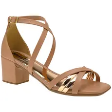 Sandalia Feminina Salto Baixo Grosso Bico Quadrado Tira X