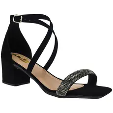 Sandalia Feminina Salto Baixo Grosso Moda Tira Strass Brilho