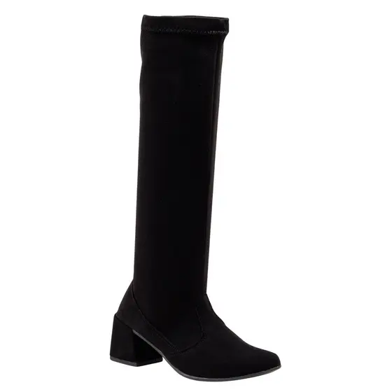 Bota Feminina Bico Fino Cano Longo Salto Moda Ziper