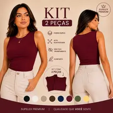 KIT 2 BLUSINHAS REGATAS FEMININA SUPLEX FORRO DUPLO BASICA  ELEGANTE