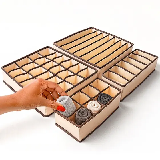 Kit Jogo 4 Organizadores Dobrável Tecido Colmeia Caneleta Gaveta Roupa Calcinha Meia Organização