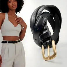 Cinto Feminino Couro Sintético Fivela Metal Ajustável Social Casual Moderno