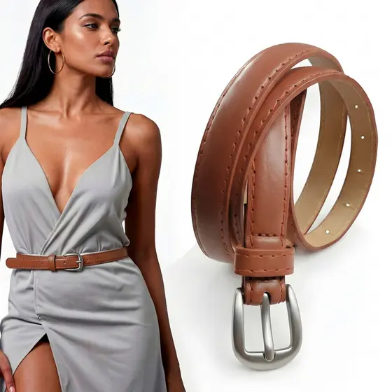 Cinto Feminino Look Casual Elegante Fivela Metal Ajustável Couro Sintético