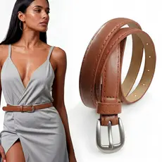 Cinto Feminino Look Casual Elegante Fivela Metal Ajustável Couro Sintético