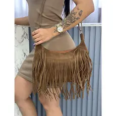 Bolsa feminina de franja camurça com alça transversal de regulagem lançamento boho chick