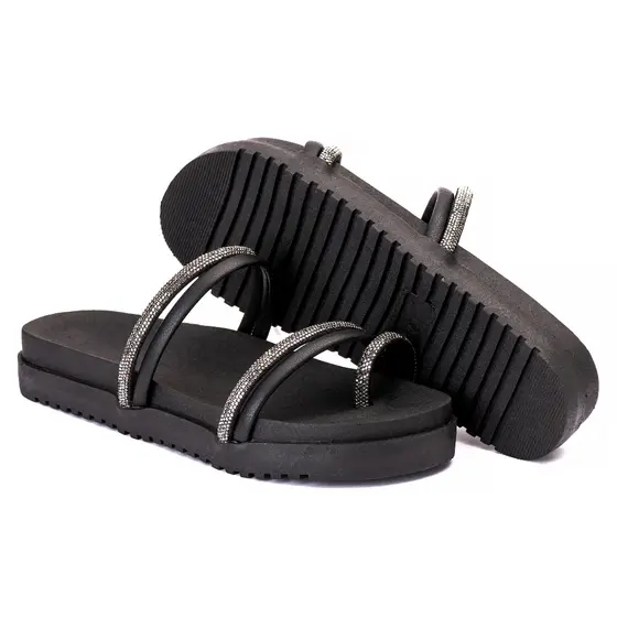 Sandalia papete birken feminina com brilho e strass super confortavel plataforma