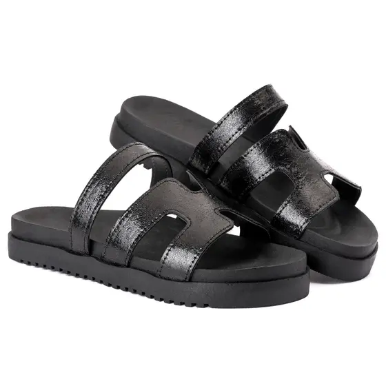 Papete feminina rasteira luxo birken macia confortavel com brilho