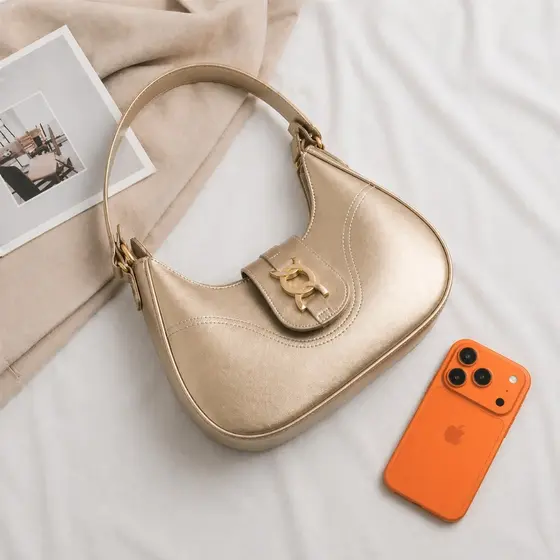 Bolsa feminina pequena elegante alça de ombro ajustável meia lua