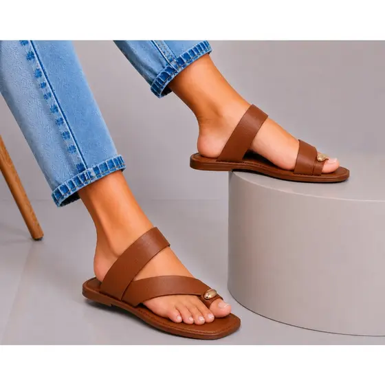 Sandália rasteira feminina Anel Dedo Flat Leve confortável rasteirinha feminina metal dedo