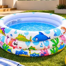 Piscina Inflável Infantil 3 Anéis Transparente 180 Litros Fundo Do Mar Para Crianças, Campo, Praia, Piscina, Resistente