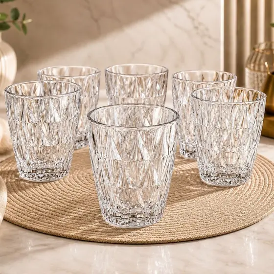 Jogo de Copos Diamond 300ml Vidro Alta Resistência Diamante Drinkss
