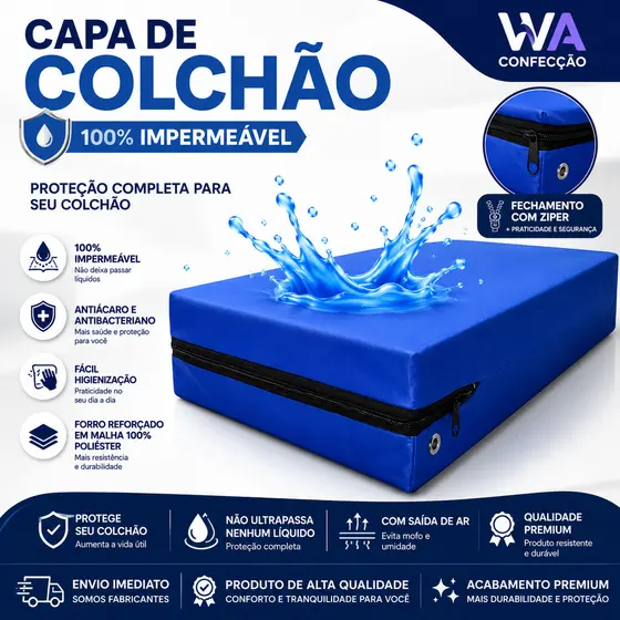 Capa de Colchão Impermeável Solteiro  com Zíper Protetor Hospitalar Anti Xixi Antialérgica Antiácaro