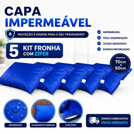 5 Capa De Travesseiro Impermeável Hospitalar Para Pousada e casa de veraneio