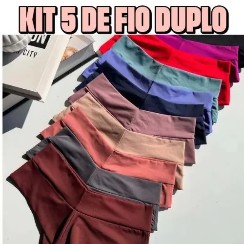 Kit 5 Calcinha Feminina Cós Alto Fio Duplo Cintura Larguinha Tecido Poliamida Geladinho Perfeito pra Fitness REF:ANA