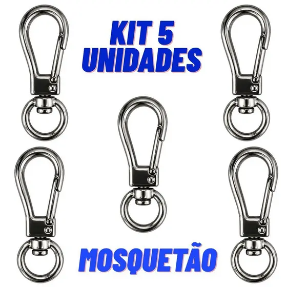 Kit 5 Mosquetão Aço Inoxidavel Giratorio Profissional
