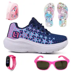 Kit Tênis Infantil Casual Meninas Escolar Basico Confortavel + Mochila + Chinelo + Oculos + Relogio