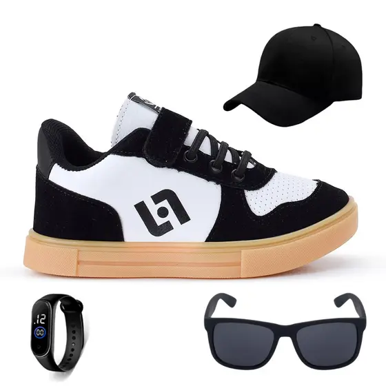 Kit Tenis Casual Infantil Street Light Meninos + Bone + Oculos E Relogio