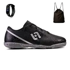 Kit Chuteira Infantil Futsal Futebol Salao Quadra Costurada Light + Mochila e Relogio