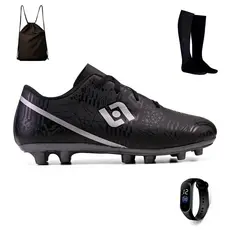 Kit Chuteira Infantil Costurada Futebol Campo Trava Light + Mochila + Meiao e Relogio