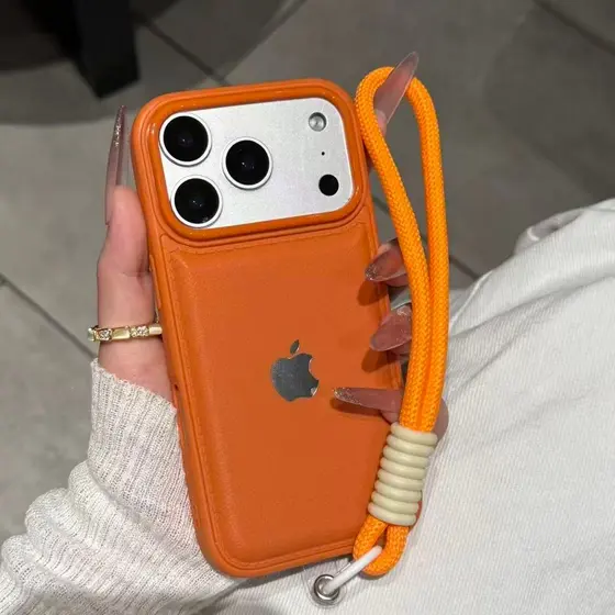 Capa De Telefone De Couro Genuíno Com Padrão De Airbag Para iPhone 17 Pro Max 11 12 13 14 15 16 15 Plus Air , Cordão .
