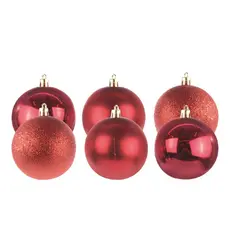 Kit com 6 bolas de natal mistas vermelha com glitter para arvore 8cm