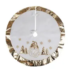 Saia para árvore de natal branca com desenhos e borda dourado 90cm