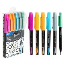 Caneta brush pen para lettering 6 cores colorida ponta pincel fina 0,4 mm