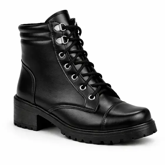Bota Coturno Luranto Salto Baixo Metal Preto Confortável