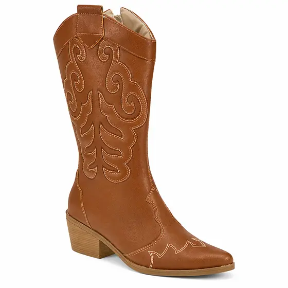 Bota Texana Feminina Luranto Cano Longo Marrom Salto Médio Confortável