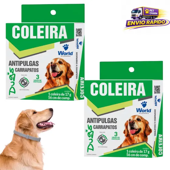 Kit 2 Coleira Dug’s 17g 56cm AntiPulgas e Carrapatos