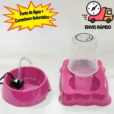 Bebedouro Para Gato Cachorro Fonte de Água + Comedouro Automático 1,5L