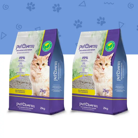 Areia Higiênica para Gato Pet Charm Orgânica de Mandioca Biodegradável Torrão Firme Sustentável 4kg