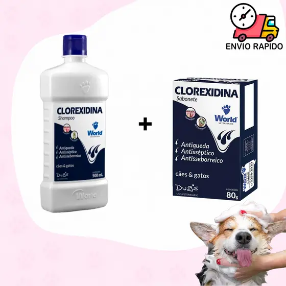 Shampoo Clorexidina Sabonete Clorexidina ou Shampoo Antiparasitario 500mL world Cães e Gatos
