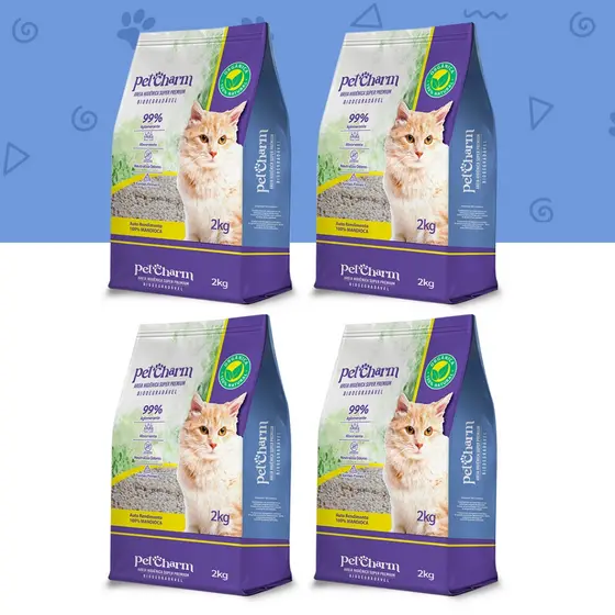 Areia Sanitária Pet Charm Orgânica de Mandioca Torrão Firme Sustentável 4, 6 e 8kg