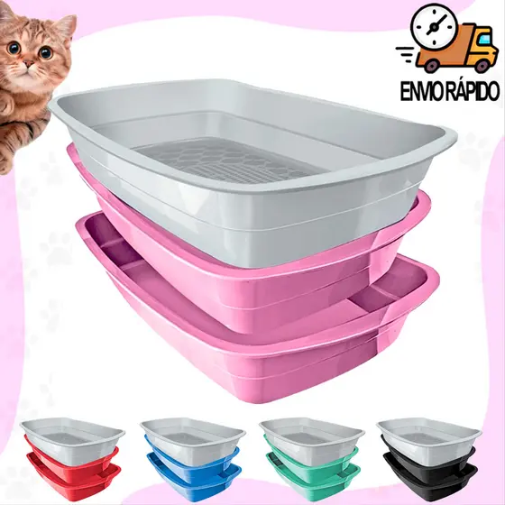 Caixa de Areia Para Gatos Banheira Higiênica Furba 3 Peças Com Bandeja Sanitária Peneira