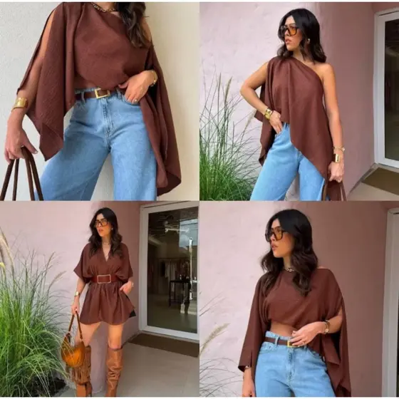Blusa Bata Feminina Capa  Boho com Top Multiformas