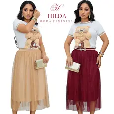 Saia Tule Cristal Midi de Brilho Glitter forrada Lisa Moda evangélica Fardamento Festividade Congresso