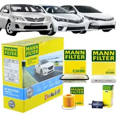 Kit Filtro Mann Corolla 1.8 2.0 16V 2010 a 2019 Toyota Corolla (Óleo + Ar + Combustível + Ar Condicionado)