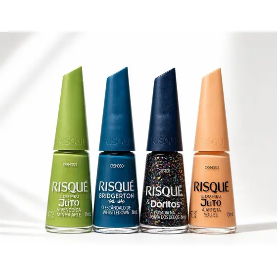Risqué Kit com 4 Esmaltes Cores Variadas, Cremoso e Glitter, 8ml