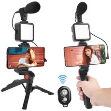 Kit Vlog Tripé Estabilizador de Mão kit vlog 5 em 1 gimbal Microfone Celular Gravação De Vídeo TOP