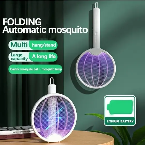 Mata Mosquitos 2 Em 1 Raquete Recarregável Com Lâmpada UV 3000V USB TOP