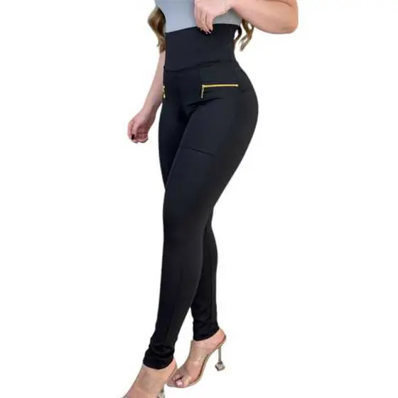 CALÇA MONTARIA LEGGING COM ZIPER DOURADO