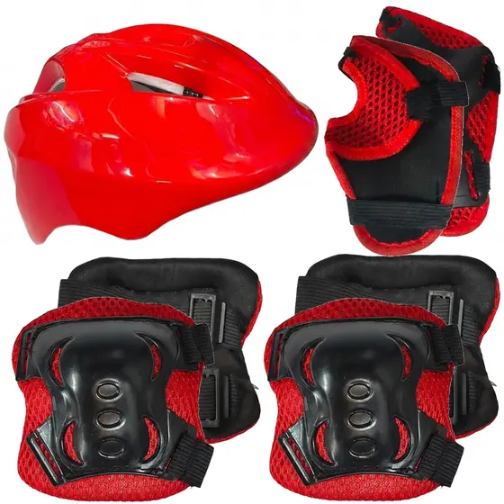 Kit Capacete Bike Infantil Com Cotoveleira e Joelheira Bicicleta Skate - Vermelho