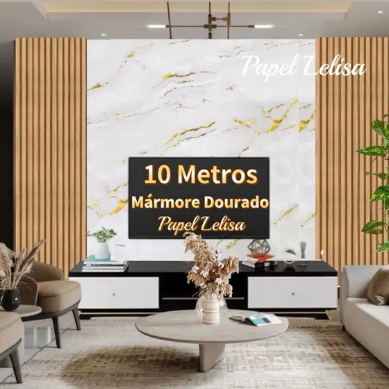 Adesivo de Parede 3D Mármore Dourado 10 METROS x 45CM Adesivo Autocolante para Sala, Quarto