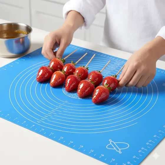 Tapete Culinário Silicone 50x70cm Antiaderente Alta Temperatura Massas Confeitaria Calda Crocante Morango Cravejado
